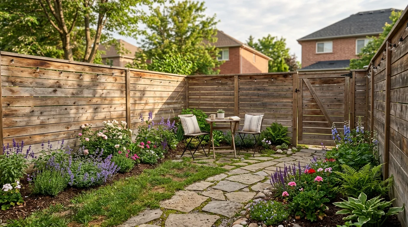 Compact Backyard With Horizontal Wood Fence